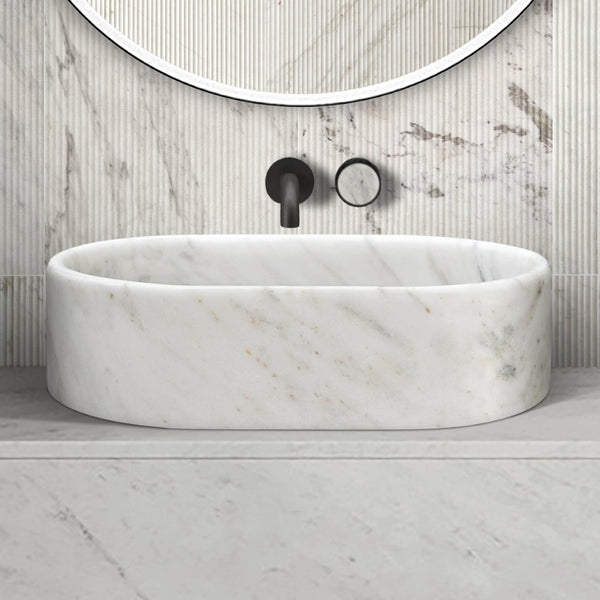 English Elm White Natural Marble Vessel Sink - Semi-Polished Elegance, Durable Design For Luxurious Bathrooms W1696P333273-GIGA