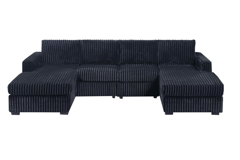 English Elm Black Jumbo Corduroy U-shaped Sectional Sofa Seats Four with Dual Chaise Lounge Black B011S02221
