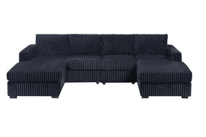 English Elm Black Jumbo Corduroy U-shaped Sectional Sofa Seats Four with Dual Chaise Lounge Black B011S02221