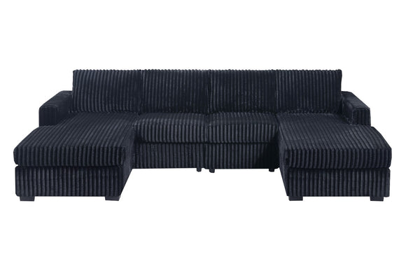English Elm Black Jumbo Corduroy U-shaped Sectional Sofa Seats Four with Dual Chaise Lounge Black B011S02221