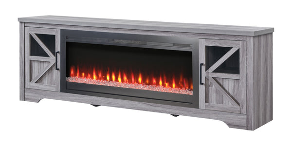 English Elm 75" Media Console with Built-in Electric Fireplace Infrared Quartz Heating Living Room W1769P252478