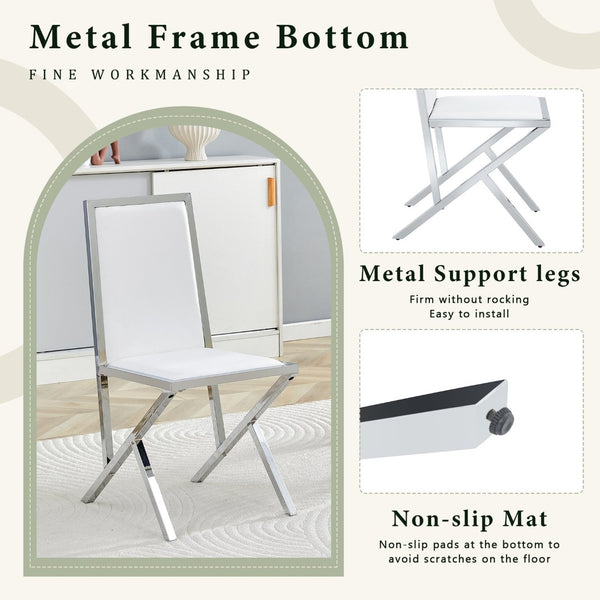 English Elm 2-pack Black Pu Leather Dining Chairs with Angled Silver Metal Legs Modern Set W1151P301840