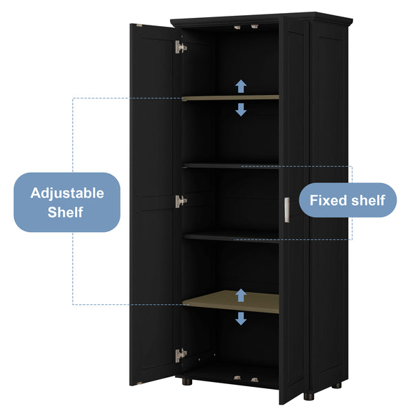 English Elm Storage Compact Two-Door Cabinet with Adjustable Shelf, Anti-Tip Safety, MDF Durability for Home Organizing Black WF323346AAB