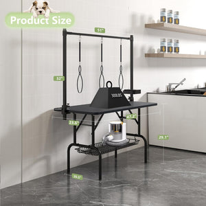 English Elm 47'' Foldable Dog Grooming Table X-lift Adjustable Height Station with Arm Noose Organizer W3587P358747
