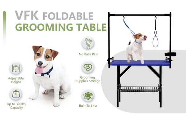 English Elm 36''large Folding Dog Grooming Table with Arm Noose Mesh Tray for Home Pet Care W3587P358723
