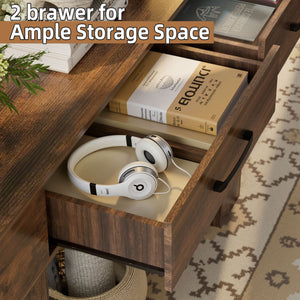 English Elm 63-Inch Farmhouse Console Table — 63" Long Sturdy Engineered MDF Entryway Sofa Hallway Display Surface Reddish Brown W1550P317447