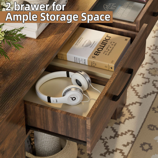 English Elm 63-Inch Farmhouse Console Table — 63" Long Sturdy Engineered MDF Entryway Sofa Hallway Display Surface Reddish Brown W1550P317447