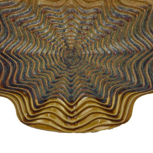 English Elm Decorative Handcrafted Ceramic Vase with Rosette Ridges Earthy Brown Gray Glaze 15 Inch B056P417010
