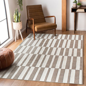 English Elm Step Collection Geometric High-low Polypropylene Rug for Living Room or Bedroom Beige+Cream B189P448787