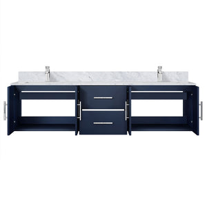 English Elm Navy Blue Double Bath Vanity 72" W x 22" D with Carrara Marble Top, Faucet, Soft-Close Storage Elegance B2731P258701