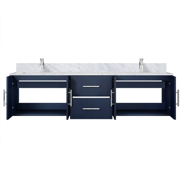 English Elm Navy Blue Double Bath Vanity 72" W x 22" D with Carrara Marble Top, Faucet, Soft-Close Storage Elegance B2731P258701