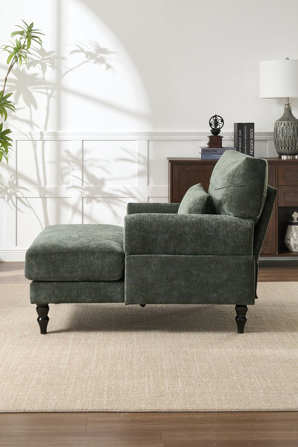 English Elm Modern Chaise Lounge with Plush High-Resilience Cushion and Solid Wood Frame for Durable Comfort Green W2120P296388