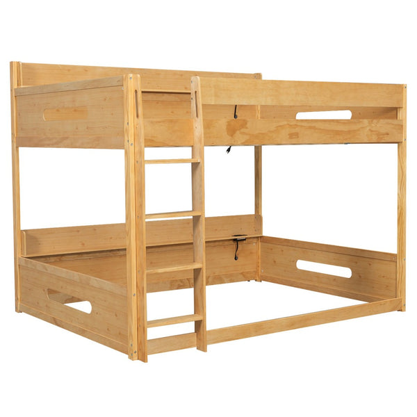 English Elm Queen Over Pine Bunk Bed with Built-in Shelves and Usb Charging Ports Wood N7090002238D