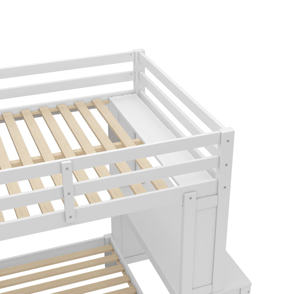 English Elm Full Solid Wood Loft Bed with Removable Lower Bed, Built-In Desk, Shelves & Wardrobe for Space-Saving Designs White W1580S00211