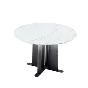 English Elm Modern Faux Marble Round Dining Set Tufted Pvc Chairs Metal Base Seats Four W3875S00068