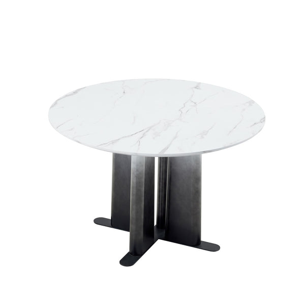 English Elm Modern Round Faux Marble Dining Set with Tufted Pvc Chairs for Compact Spaces W3875S00072