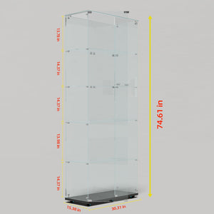 English Elm Tempered Glass Display Cabinet With Bluetooth Led Lights, Lockable Door & Mobile Casters - Black W3155S00009-GIGA