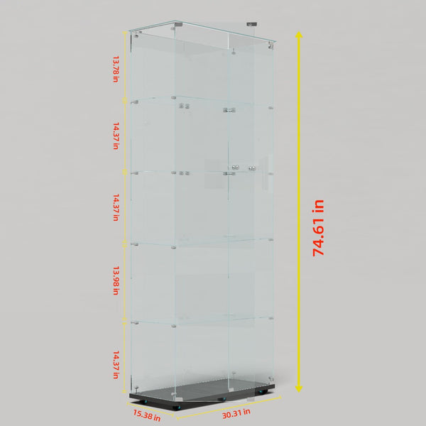 English Elm Tempered Glass Display Cabinet With Bluetooth Led Lights, Lockable Door & Mobile Casters - Black W3155S00009-GIGA