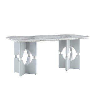 English Elm Modern Marble Print Mdf Dining Table Sculptural Hollow Frame Metal Accents Small Space Gray W3875S00027