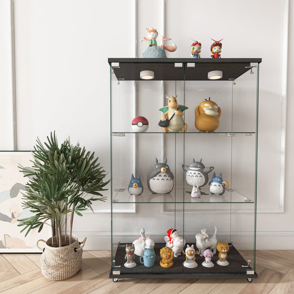 English Elm Modern Glass Display Cabinet With Led Lights - Quick Assembly, 2-Door, 3-Shelf, Ideal For Collectibles W241P242926