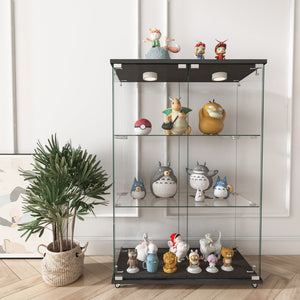 English Elm Modern Tempered Glass Display Cabinet with Led Lighting Three Shelf Living Room Showcase W241P400850