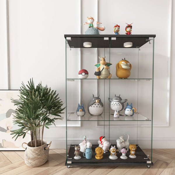 English Elm Modern Tempered Glass Display Cabinet with Led Lighting Three Shelf Living Room Showcase W241P400850