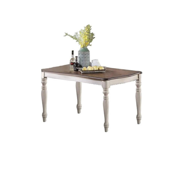 English Elm Transitional 7 Piece Dining Set Oak Veneer Table Antique White Carved Chairs B011S01229