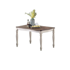 English Elm Transitional Two-tone Rectangular Dining Table Seats Six with Carved Leg Detail Antique White,Oak B011P222501