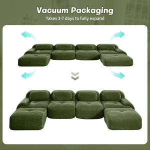 English Elm U-shaped Modular Sectional Sofa Corduroy Upholstered Ergonomic Curved Living Room Seating Olive Green W714S01263