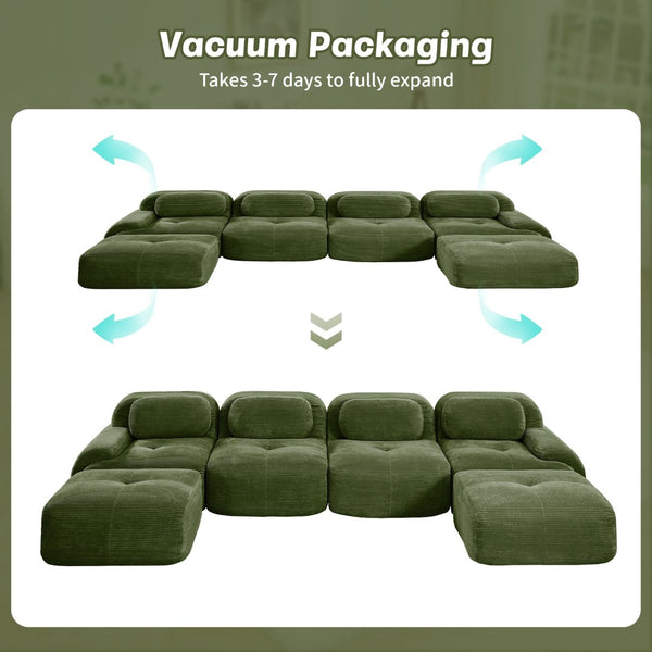 English Elm U-shaped Modular Sectional Sofa Corduroy Upholstered Ergonomic Curved Living Room Seating Olive Green W714S01263