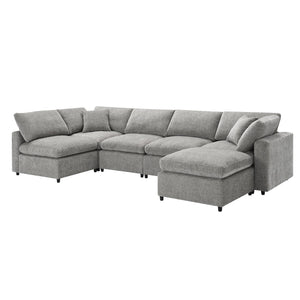 English Elm Modular Cloud Sofa Bed] 130"x65" 6-Seat Chenille Sectional with Ottoman, Convertible U-Shaped Sleeper, Customizable Comfort N723S9583G