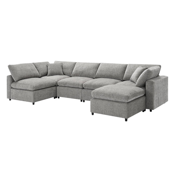 English Elm [video Modular Cloud Sectional Sofa Chenille Six Seat Sleeper with Ottoman for Living Room Gray N723S9583G