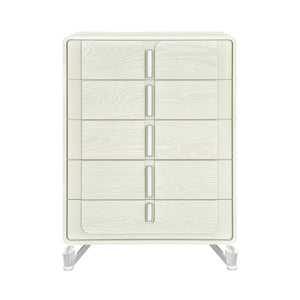 English Elm Nora Solid Wood Chest with Geometric Legs and Rounded Edges — Contemporary Spacious Drawers, Stylish Pulls Beige 37.6 L x 19.96 W x 47.05 H B201P409553