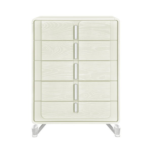 English Elm Nora Solid Wood Chest with Geometric Legs and Rounded Edges — Contemporary Spacious Drawers, Stylish Pulls Beige 37.6 L x 19.96 W x 47.05 H B201P409553