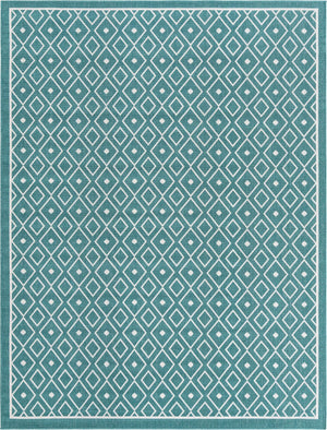 Unique Loom Outdoor Trellis Kafes Machine Made Geometric Rug Teal, Ivory 7' 10" x 10' 0"