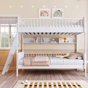 English Elm Twin Over Solid Wood Bunk Bed with Built in Shelves and Reversible Ladder N7090002224K