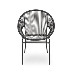 English Elm Nusa Outdoor Woven Rattan Basket Chair with Iron Legs for Modern Patio Spaces 66626.00BLK