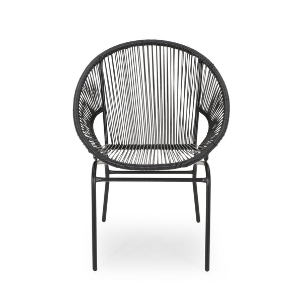 English Elm Nusa Outdoor Woven Rattan Basket Chair with Iron Legs for Modern Patio Spaces 66626.00BLK