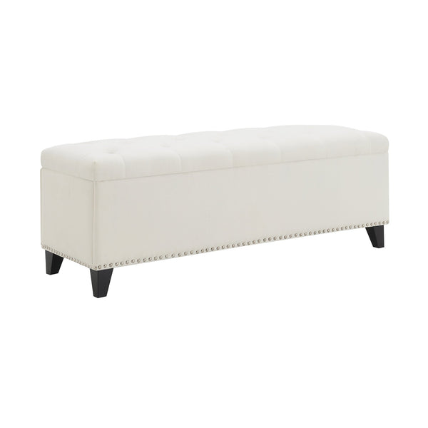 English Elm 47.5" Storage Ottoman Bench with Hidden Storage, Button-Tufted Linen Look, Nailhead Accent Seating and 500lb Support Beige W2671P369186