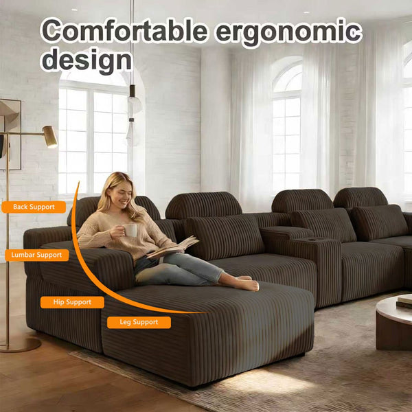 English Elm Modern Corduroy Upholstered L-shaped Sectional with Chaise for Family Living Rooms Coffee W5156S00002