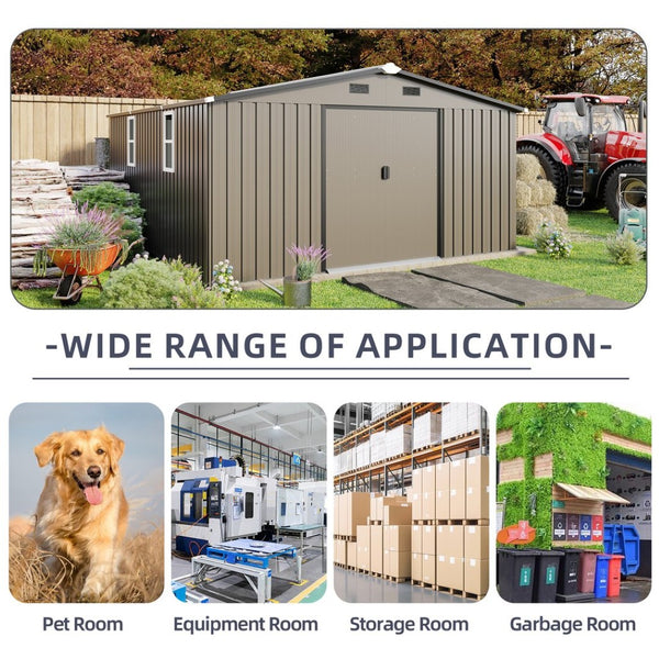 English Elm Campcraft 10x12 Ft Steel Outdoor Storage Shed with Daylight Windows and Weather Resistant Build Brown W1598S00030