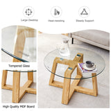 English Elm Modern Practical Circular Coffee Tables. Made Of Transparent Tempered Glass Tabletop and Wood Colored Mdf Material. Suitable For Living Rooms and Bedrooms.31.5"*31.5"*17.7"