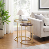 English Elm Walker Edison - Contemporary Gold-Metal Nesting Side Tables – Dark Walnut / Pale Gold