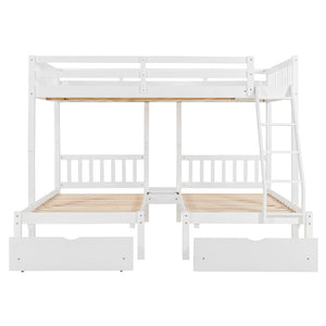 English Elm Full Over Twin Triple Bunk Bed Pine Wood Frame with Storage Drawers and Guardrails LT000343AAK-1
