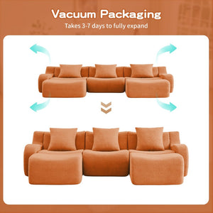 English Elm U-Shaped Cozy Teddy Fabric Sectional Sofa - No Assembly, Ergonomic Support, Anti-Slip Design, Orange W714S01451-GIGA