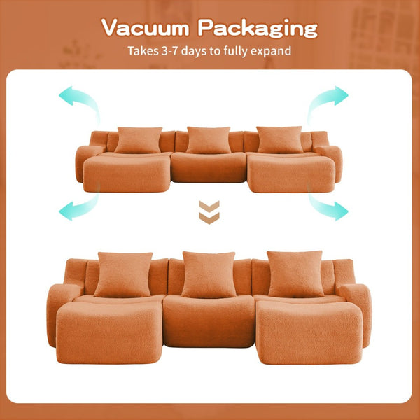 English Elm U-Shaped Cozy Teddy Fabric Sectional Sofa - No Assembly, Ergonomic Support, Anti-Slip Design, Orange W714S01451-GIGA