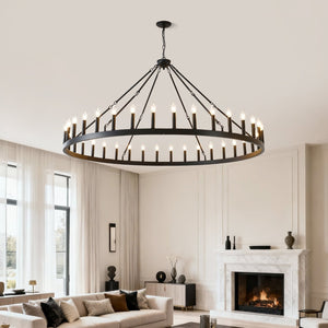 English Elm 63.8 Inch 36-light Wagon Wheel Chandelier Matte Black Farmhouse Fixture for High Ceilings W5008P388929