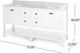 Christopher Knight Home® - Noble House - - 73'' Bathroom Vanity With Marble Top & Double Ceramic Sinks, 4 Doors, 4 Drawers, Open Shelf, White