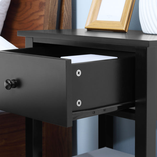 English Elm HOMCOM Modern 2-Tier End Table with Drawer & Open Shelf, Compact Bedroom Living Room Nightstand (95) W2225P173884