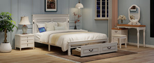 English Elm Queen Farmhouse Pinewood Storage Bed with Led Lighting Usb Charging and Panel Headboard White W504P391013